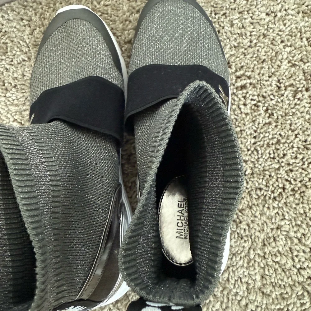 Michael Kors Knit Slip On Sneakers in Black, Silver, and White